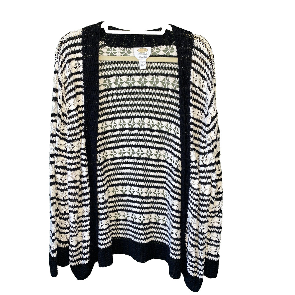 Talbots Cardigan Womens 3X Black & White VINTAGE Crochet Long Sleeve Sweater